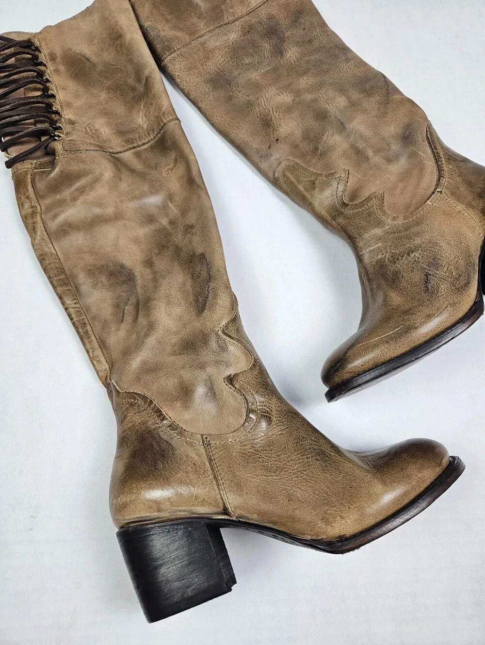 Freebird by Steven Rolls Leather Over the Knee Tan Heeled Boots in Cognac